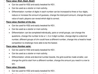 Maths KS2 KS1 Place value games whole and decimal numbers