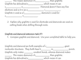 Diamond and Graphite comparison, Giant covalent structures
