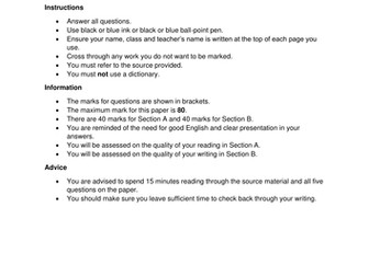 AQA English Language Paper One Style Exam for KS3