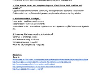 Energy Issues - Energy use, fracking and resource management Revision BOOKLET for entire SOW