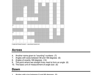 measurement/geometry Maths Crossword