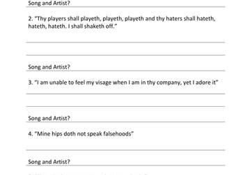Shakespeare Language - Song Lyrics Starter/Plenary/Activity