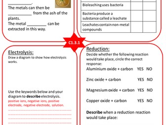 Revision activity extracting metals AQA C1