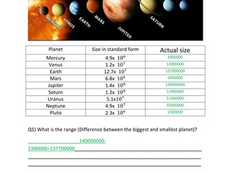 Functional maths standard form with planets