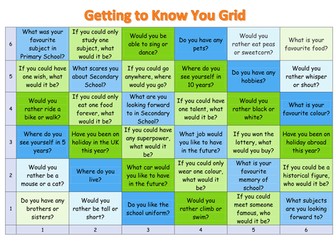 Getting to know you grid - suitable for year 7 inductions