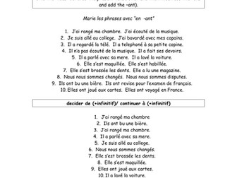French en...ant with Infinitive worksheet