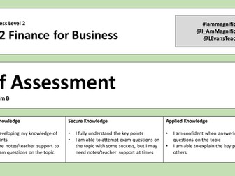 BTEC Level 1/2 Business - Unit 2 - Finance for Business - Self Assessment