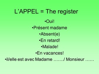 French Classroom Language:  target language phrases