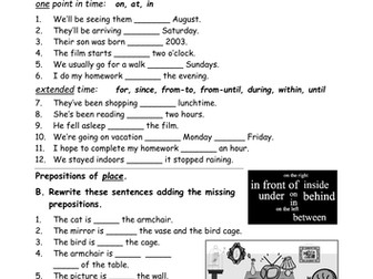 Prepositions worksheets