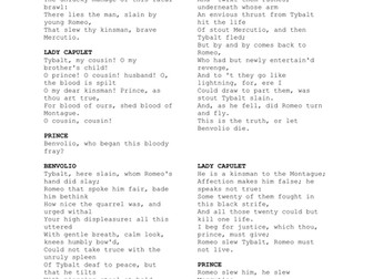 Romeo and Juliet Hot seating - analysing language and emotions after Tybalt and Mercutio's deaths