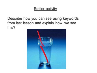 Refraction Yr 7 Yr 8 Full lesson with Worksheet, support sheet and lesson plan KS3