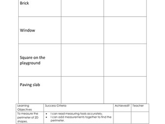 Calculating perimeter of objects outdoors year 3