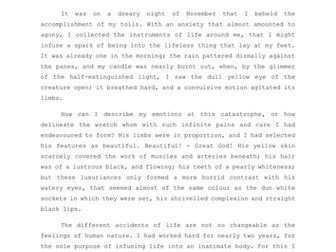 Frankenstein Extract & Worksheet - Cover Lesson Resource