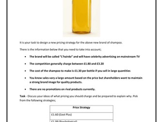 Pricing Task - Set the price for a new shampoo