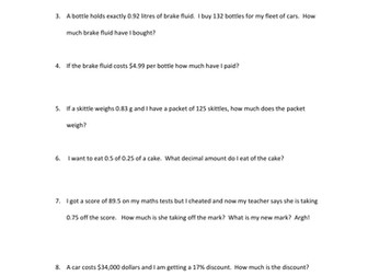 Maths word problems: fractions and decimals