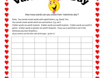 Valentine&#39;s Day word challenge