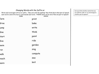 Adding a Suffix er to change a verb to a noun.