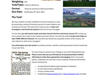 History Elective Assignment - Historical Mysteries