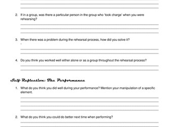 KS3 Music/Dance/Drama Group Performance Self-Assessment worksheet