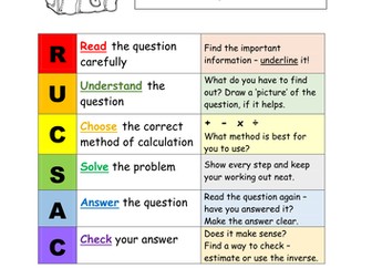 RUCSAC reminder sheet, for maths word problems