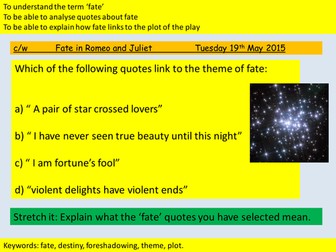 ROMEO AND JULIET- The theme of fate- full lesson and worksheet