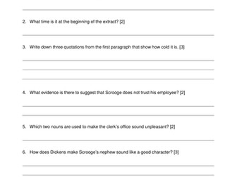 A Christmas Carol Comprehension 1 - suitable for KS3 or 11+ practice