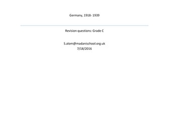 Edexcel GCSE History, Unit 2A, Germany, 1918-1939 (for 2009-2017 exam)- grade C questions booklet