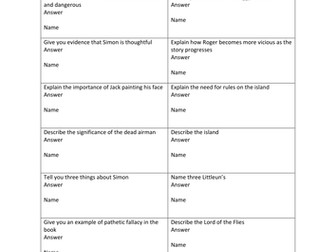 Lord of the Flies Plenary activity