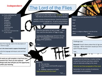 Lord of the Flies homework mat