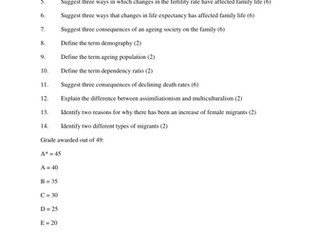 AS Sociology - Families and Households - Demography test