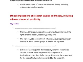 AQA new A Level Psychology Issues and Debates Paper 3: Ethical implications of research studies