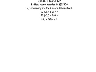 A week's worth of maths problems linked to the new curriculum arithmetic skills