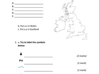 Geography Baseline Assessment KS3 great for new starters or year 7