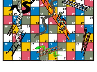 Snakes and Ladders dividing multiples of 10 by 2, 3, 4, 5, 9 and 10