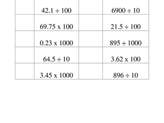 Multiplying and Dividing by multiples of 10.