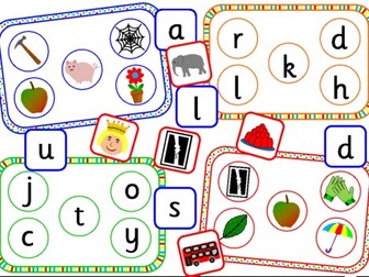 Alphabet initial sound bingo games- two different sets- pictures and sounds/letters