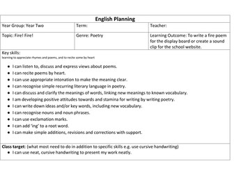 Fire of London poetry - English unit of work