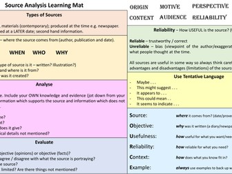 GCSE History Source Analysis Learning Mat