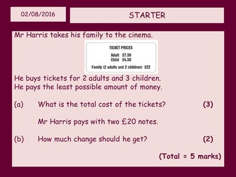 Functional Maths Starter GCSE questions