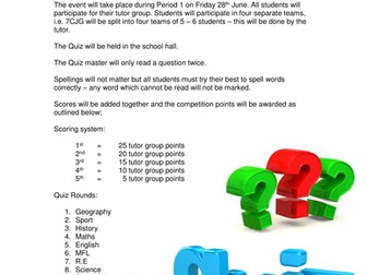 Year 7 Inter-form Competition Folder