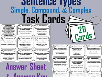 Simple, Compound, and Complex Sentences Task Cards