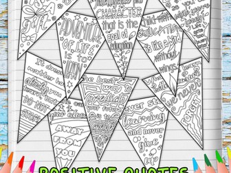 Classroom Decor Pennants: Growth Mindset Positive Quotes Colouring Pages