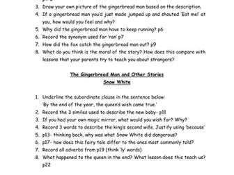 The Gingerbread Man and Other Stories Comprehension Questions
