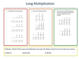 Long Multiplication Differentiated Resource