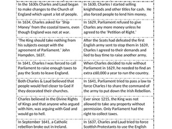 Causes of the English Civil War Card Sort