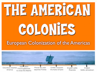 The American Colonies Powerpoint w/Presenter Notes, w/Video Clips + Assessment