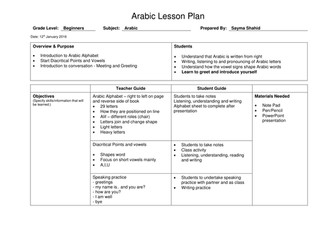 Basics - Arabic Lesson Plan