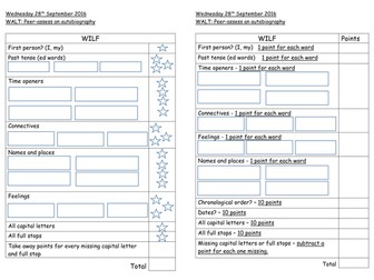 Peer or Self Assessment sheet Year 3/4 English