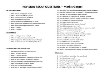 Mark's Gospel - revision material