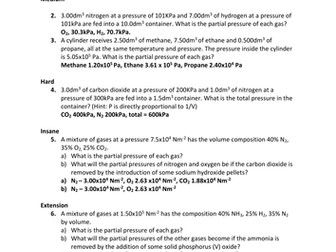 Partial Pressure and Mole Fractions Worksheet with Answers